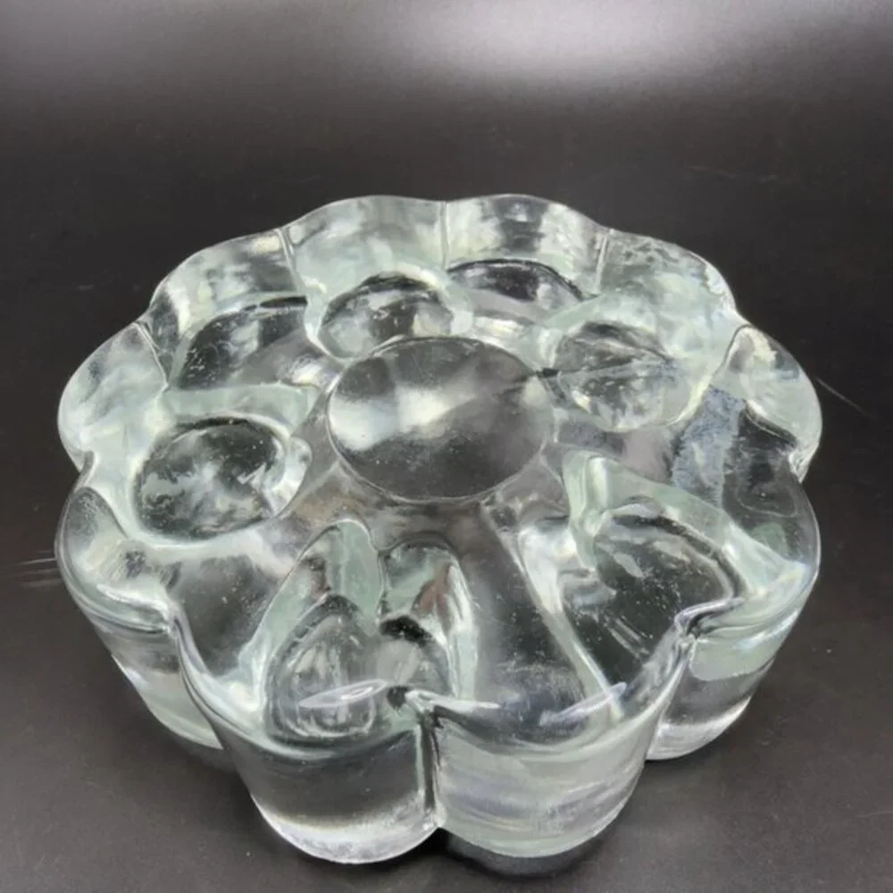 Glas Kunstvoll Gestaltet Heart Design Clear Candle Holder Votive‎ Heavy Germany